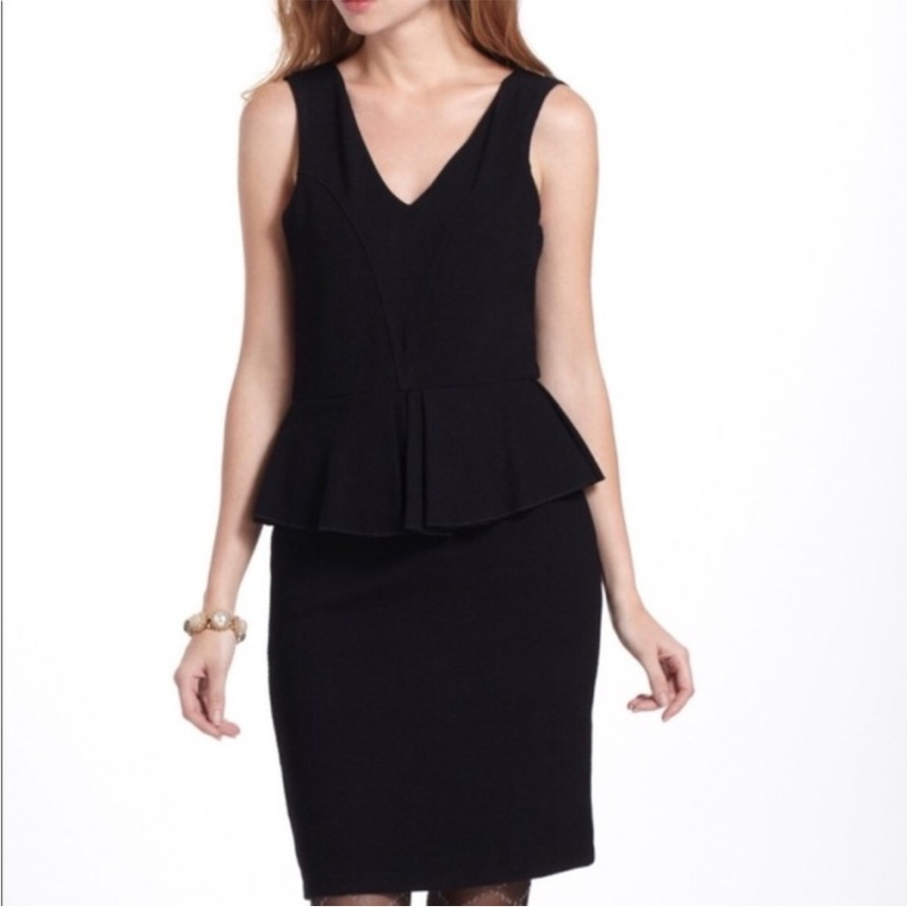 GANNI Anthropologie Petite Black Sleeveless Miss Marple Peplum Sheath Dress